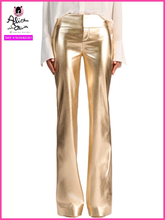 Alice + Olivia Pants - Alice + Olivia Olivia Gold Vegan Leather Bootcut Pant